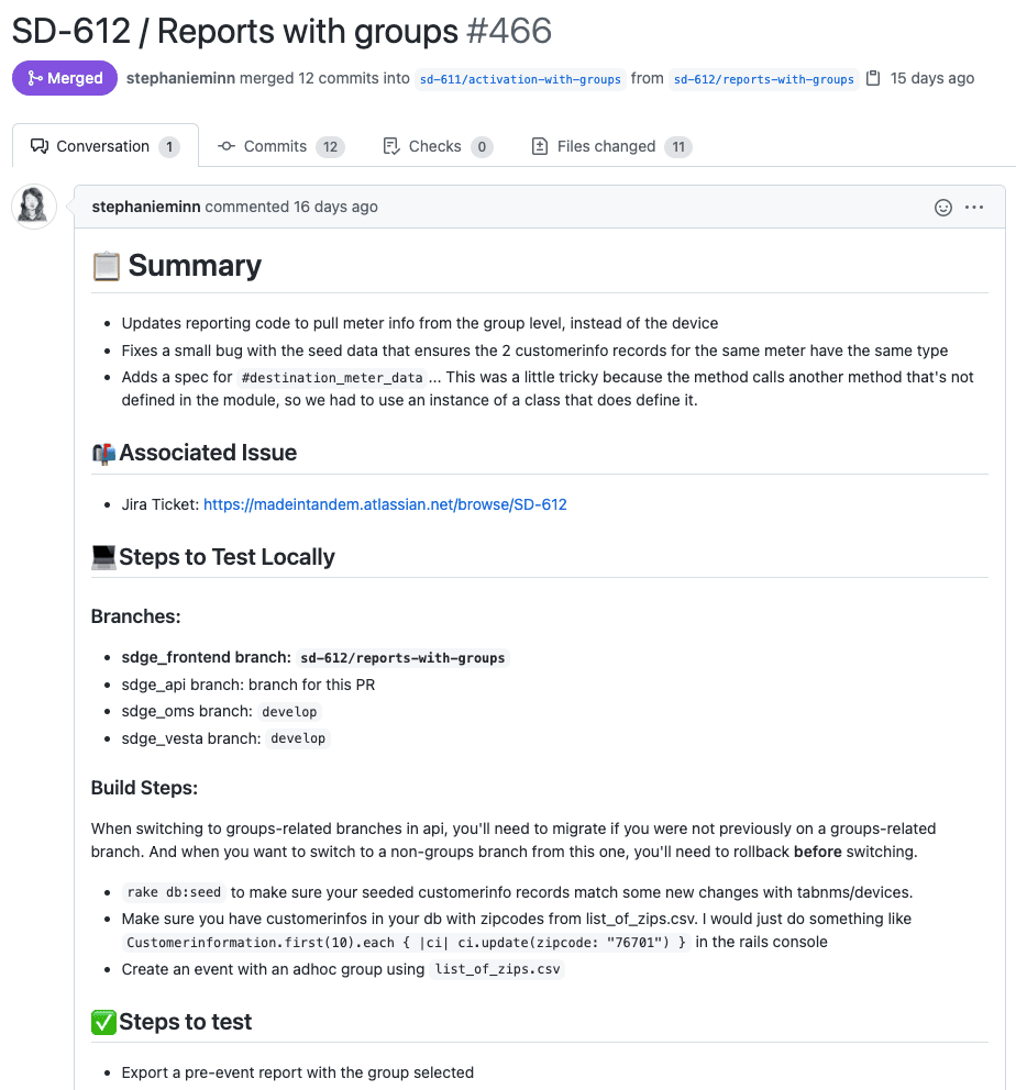 Example of a pull request template