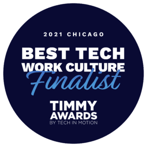 Badge saying 2021 Chicago Best Tech Work Culture Finalist for the Timmy Awards. Clicking on this brings you straight to Tandem's voting page!